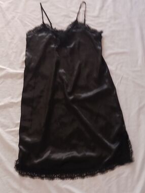 Mimi Chica Black Satin Slip/Dress with Lace Trim